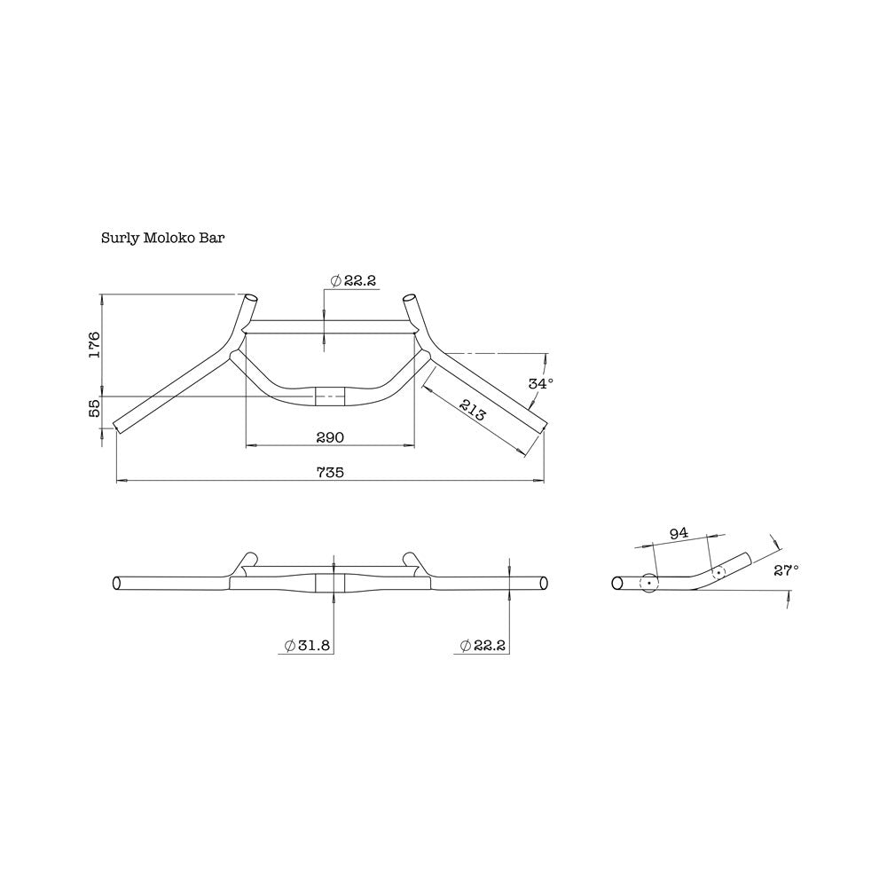 Manillar Surly Moloko Bar 73,5cm 31.8 mm Negro