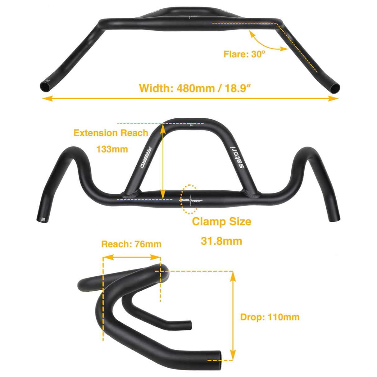 Manillar Gravel Satori Firebird 31.8 480mm Negro Mate